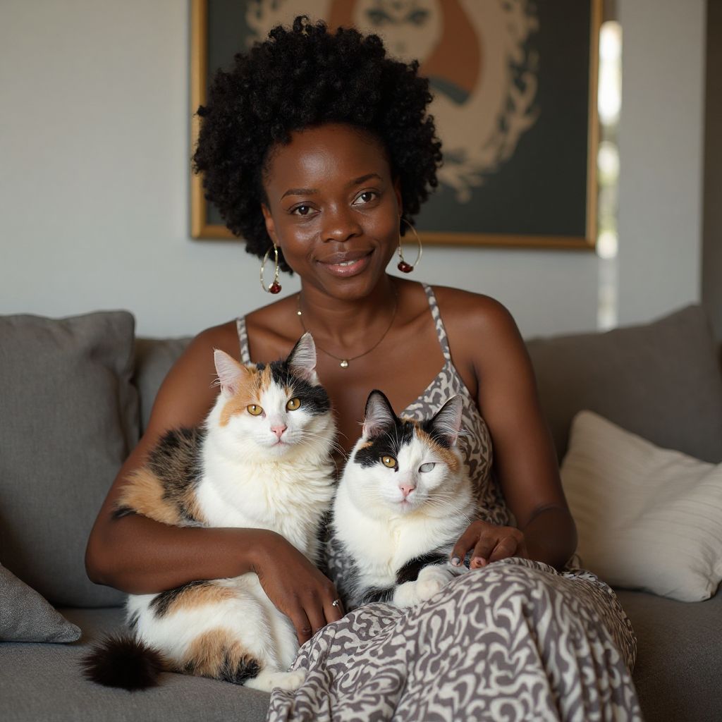 Akosua Mensah with her cats